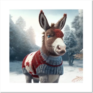 Cute Christmas Donkey Posters and Art